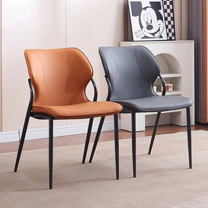 Contemporary Nordic Faux Leather Carbon Steel Dining Chair Backrest Armless For Dining Room