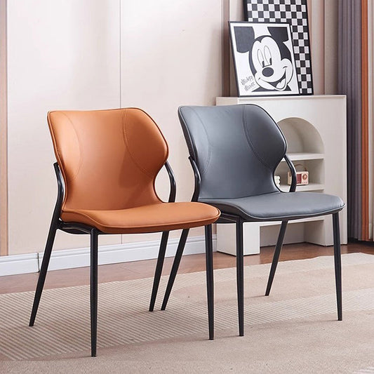 Contemporary Nordic Faux Leather Carbon Steel Dining Chair Backrest Armless For Dining Room