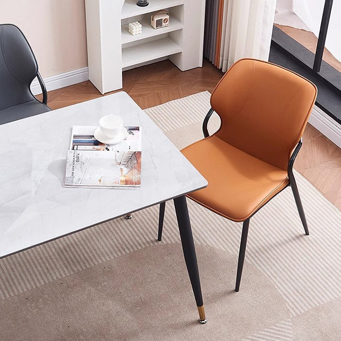 Contemporary Nordic Faux Leather Carbon Steel Dining Chair Backrest Armless For Dining Room