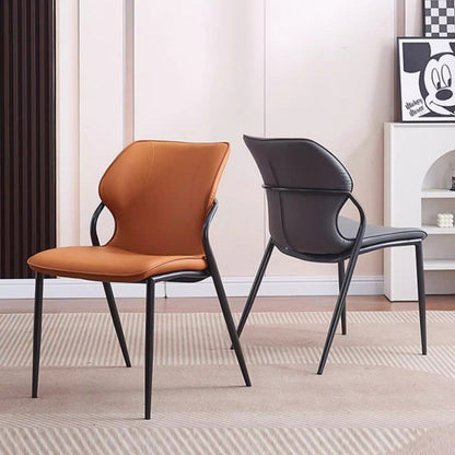 Contemporary Nordic Faux Leather Carbon Steel Dining Chair Backrest Armless For Dining Room