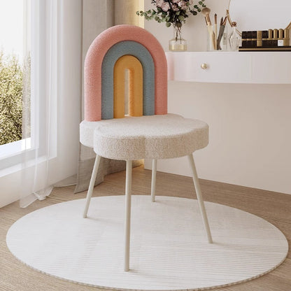 Contemporary Creative Rainbow Lambswool Iron Vanity Stool Backrest Armless For Bedroom