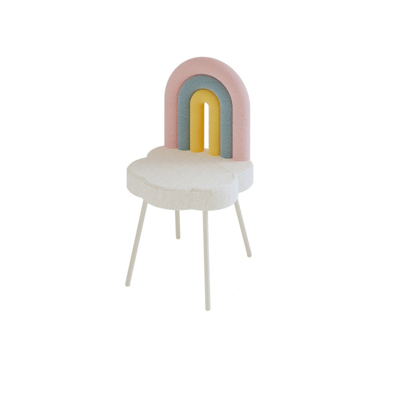 Contemporary Creative Rainbow Lambswool Iron Vanity Stool Backrest Armless For Bedroom