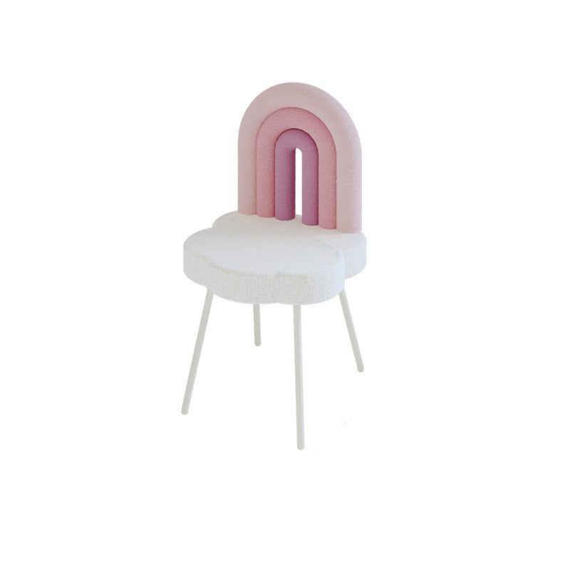 Contemporary Creative Rainbow Lambswool Iron Vanity Stool Backrest Armless For Bedroom