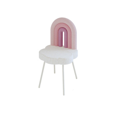 Contemporary Creative Rainbow Lambswool Iron Vanity Stool Backrest Armless For Bedroom