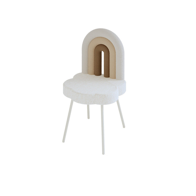 Contemporary Creative Rainbow Lambswool Iron Vanity Stool Backrest Armless For Bedroom