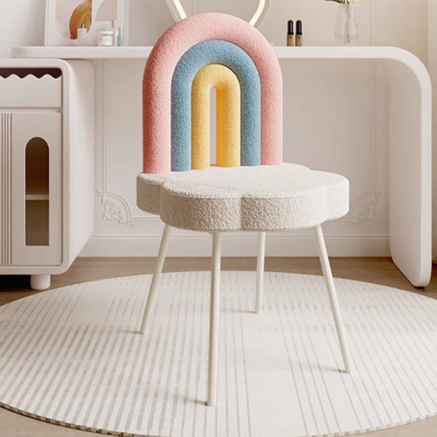 Contemporary Creative Rainbow Lambswool Iron Vanity Stool Backrest Armless For Bedroom