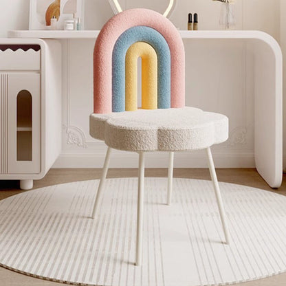 Contemporary Creative Rainbow Lambswool Iron Vanity Stool Backrest Armless For Bedroom