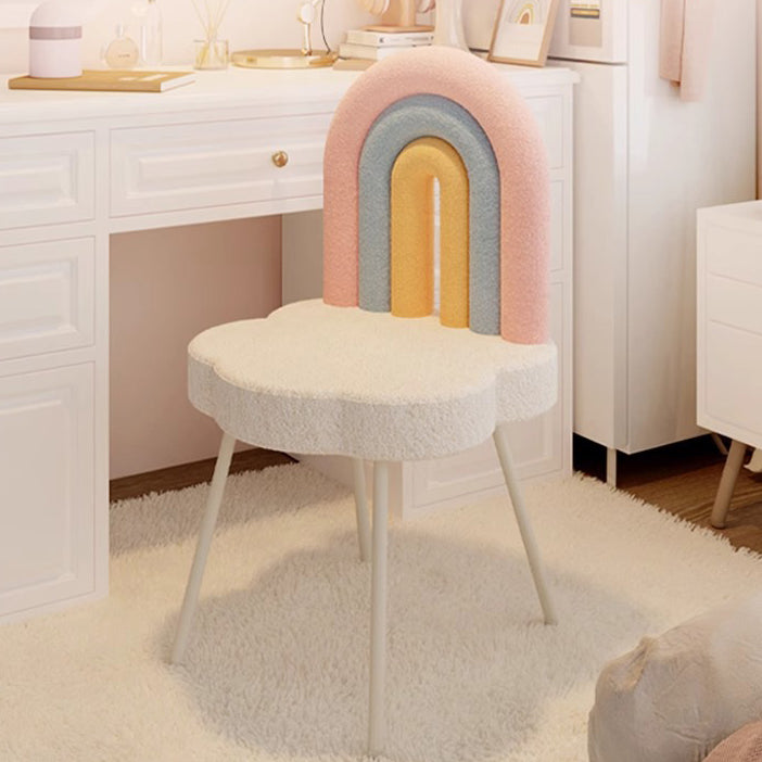 Contemporary Creative Rainbow Lambswool Iron Vanity Stool Backrest Armless For Bedroom