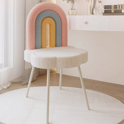 Contemporary Creative Rainbow Lambswool Iron Vanity Stool Backrest Armless For Bedroom