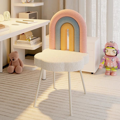Contemporary Creative Rainbow Lambswool Iron Vanity Stool Backrest Armless For Bedroom