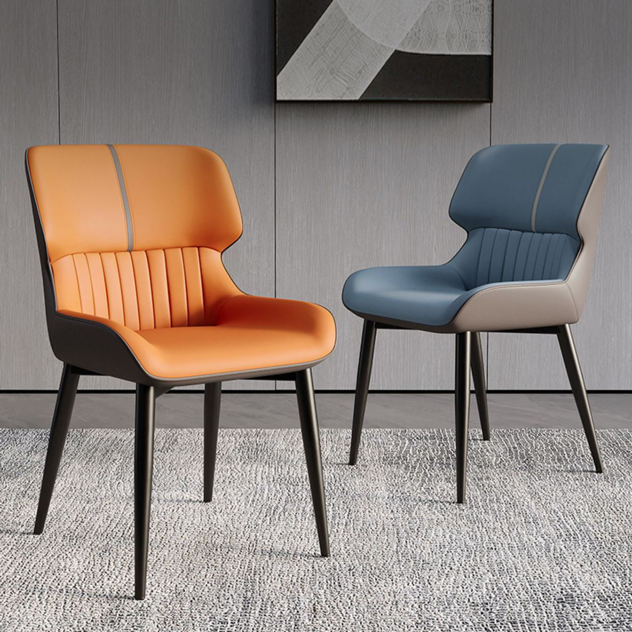 Contemporary Scandinavian PU Leather Carbon Steel Dining Chair Backrest Armless For Dining Room