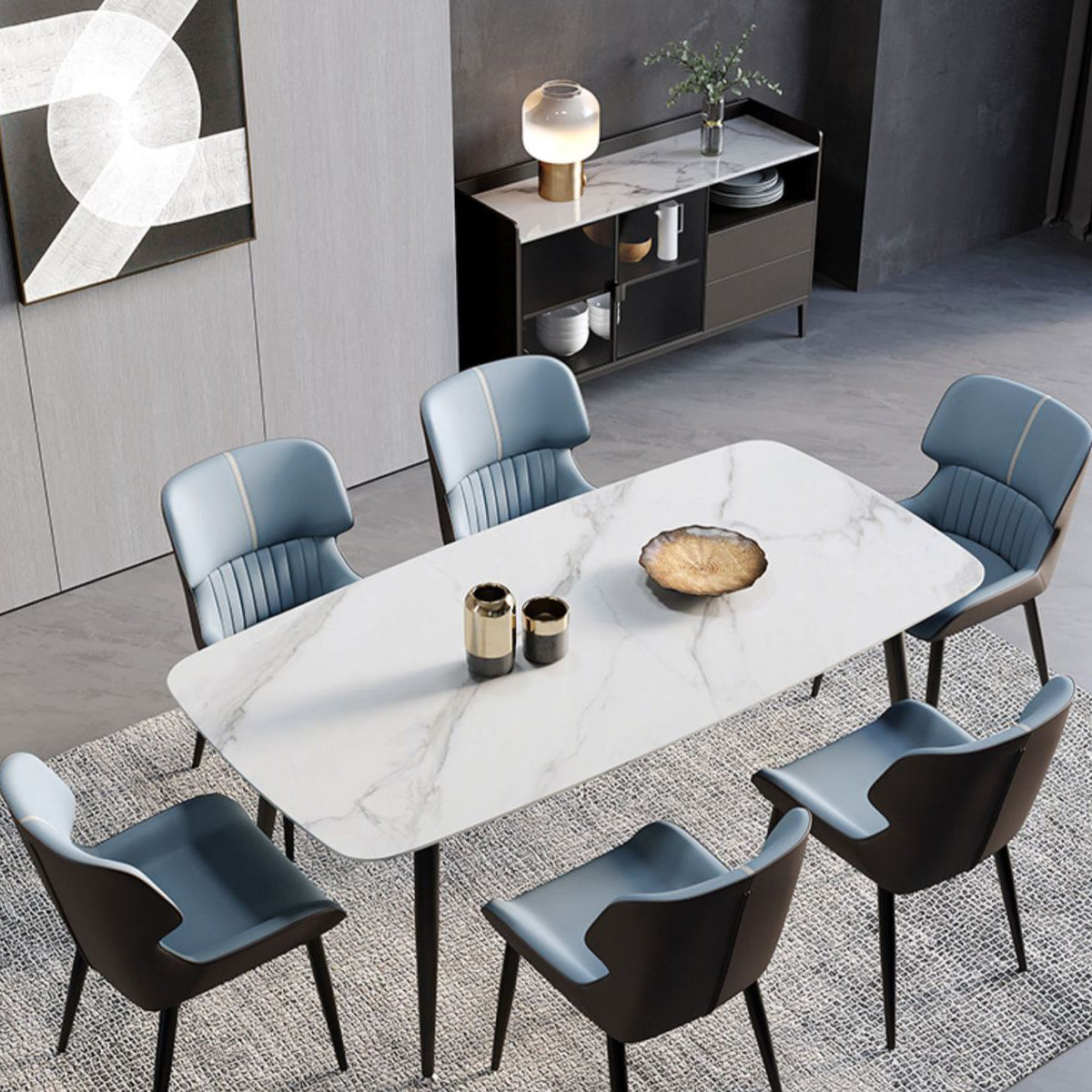 Contemporary Scandinavian PU Leather Carbon Steel Dining Chair Backrest Armless For Dining Room