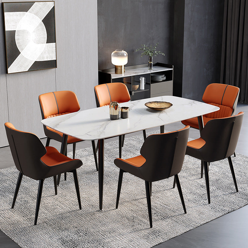 Contemporary Scandinavian PU Leather Carbon Steel Dining Chair Backrest Armless For Dining Room