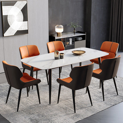 Contemporary Scandinavian PU Leather Carbon Steel Dining Chair Backrest Armless For Dining Room