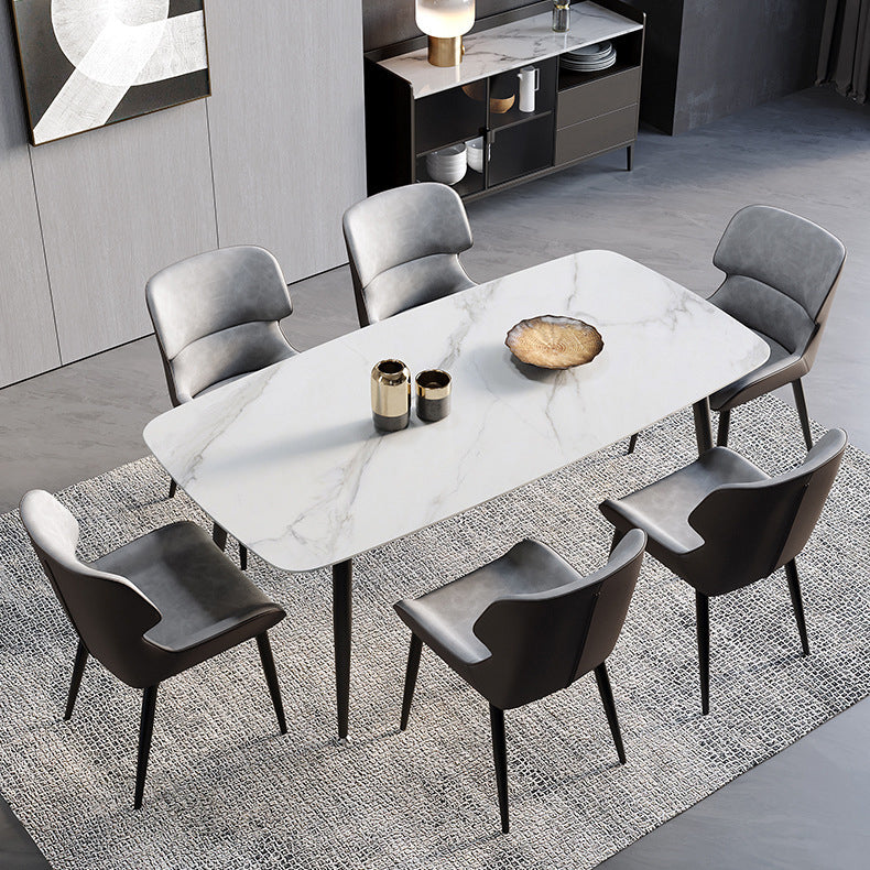 Contemporary Scandinavian PU Leather Carbon Steel Dining Chair Backrest Armless For Dining Room