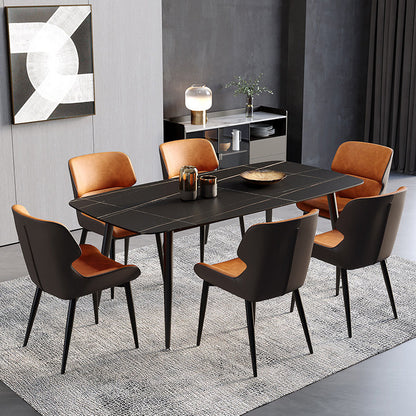 Contemporary Scandinavian PU Leather Carbon Steel Dining Chair Backrest Armless For Dining Room