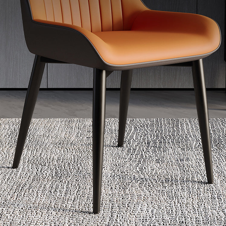 Contemporary Scandinavian PU Leather Carbon Steel Dining Chair Backrest Armless For Dining Room