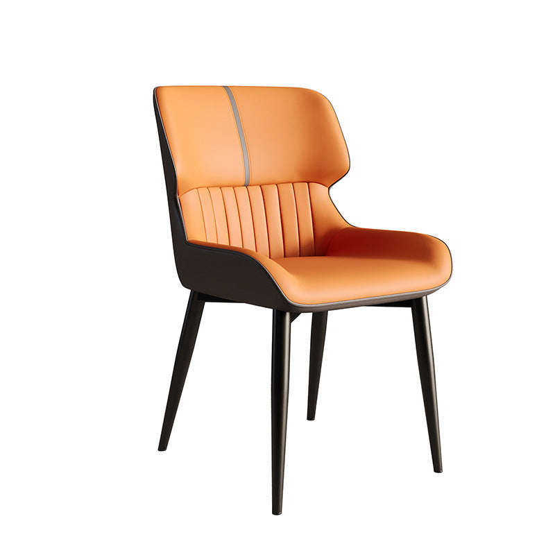 Contemporary Scandinavian PU Leather Carbon Steel Dining Chair Backrest Armless For Dining Room