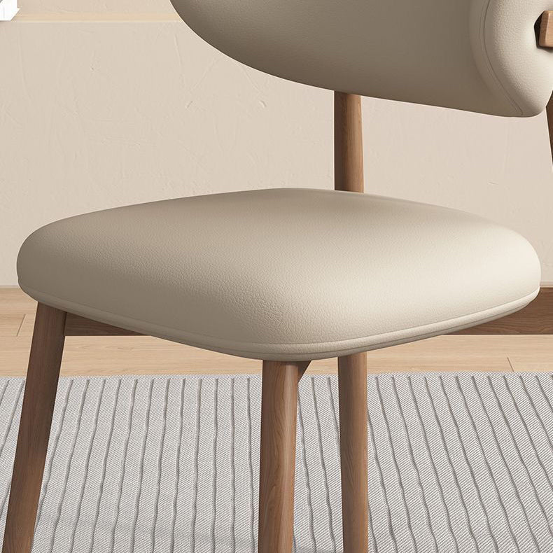 Contemporary Scandinavian PU Leather Solid Wood Dining Chair Backrest Armless For Dining Room