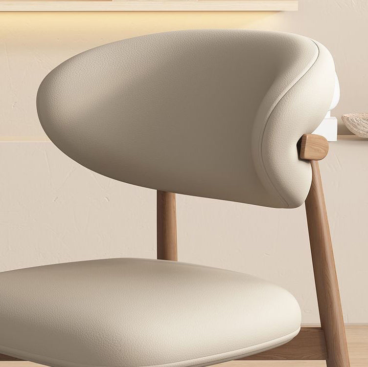 Contemporary Scandinavian PU Leather Solid Wood Dining Chair Backrest Armless For Dining Room