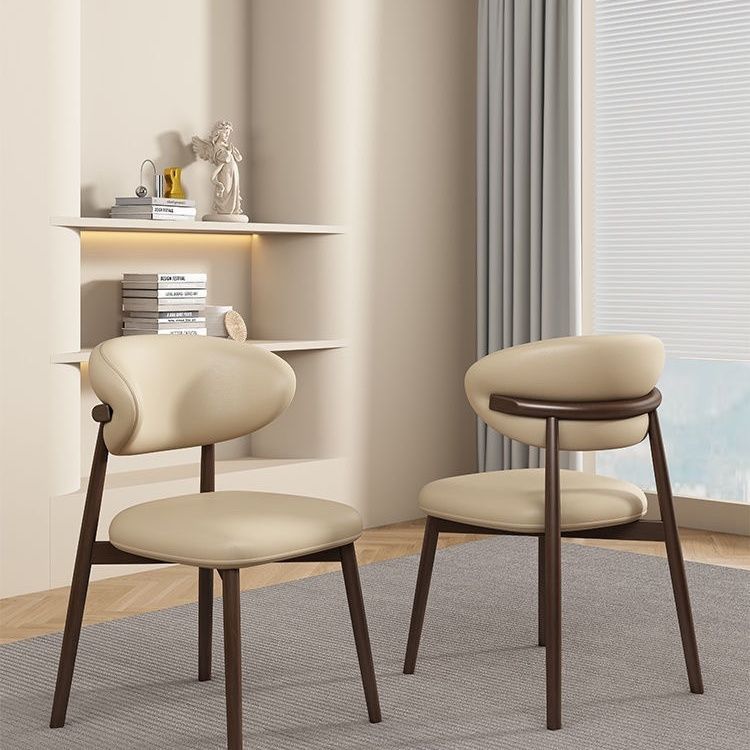 Contemporary Scandinavian PU Leather Solid Wood Dining Chair Backrest Armless For Dining Room