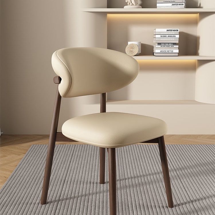 Contemporary Scandinavian PU Leather Solid Wood Dining Chair Backrest Armless For Dining Room