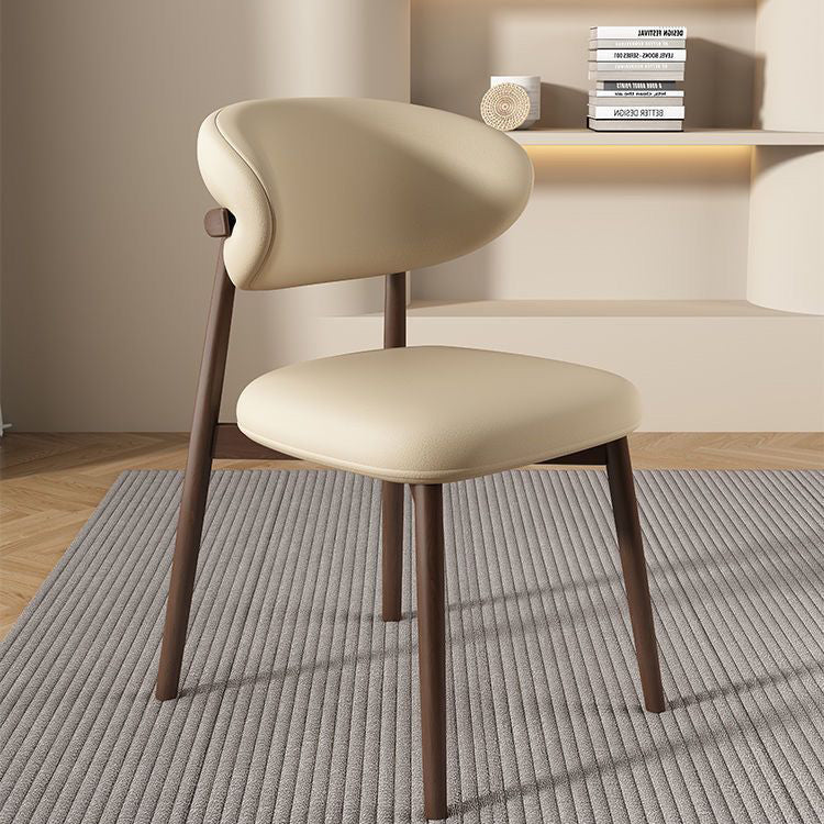 Contemporary Scandinavian PU Leather Solid Wood Dining Chair Backrest Armless For Dining Room