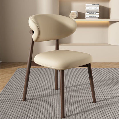 Contemporary Scandinavian PU Leather Solid Wood Dining Chair Backrest Armless For Dining Room