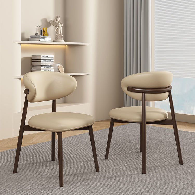 Contemporary Scandinavian PU Leather Solid Wood Dining Chair Backrest Armless For Dining Room