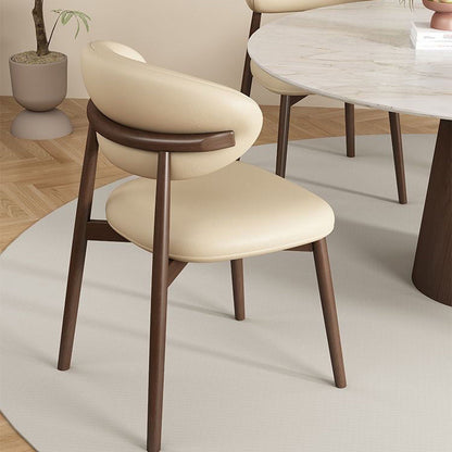 Contemporary Scandinavian PU Leather Solid Wood Dining Chair Backrest Armless For Dining Room
