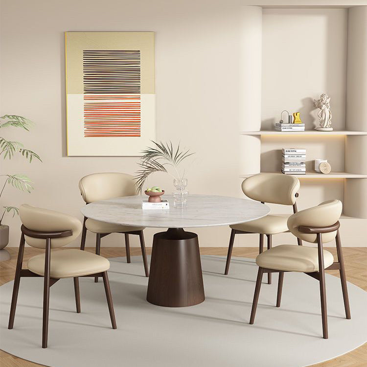 Contemporary Scandinavian PU Leather Solid Wood Dining Chair Backrest Armless For Dining Room