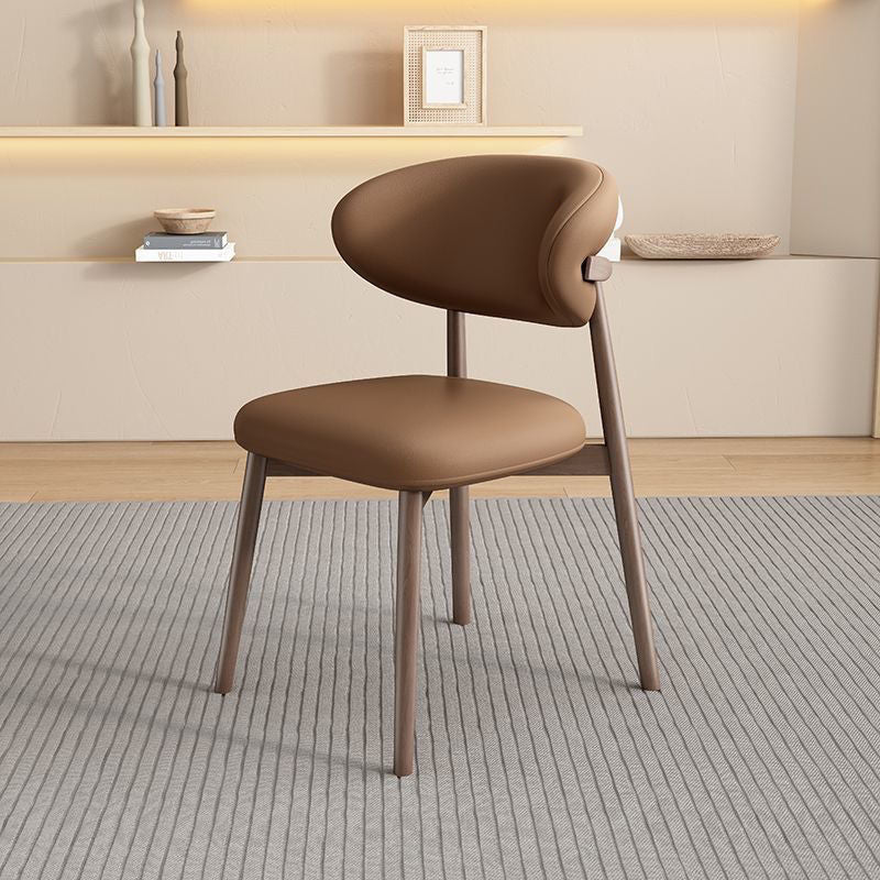 Contemporary Scandinavian PU Leather Solid Wood Dining Chair Backrest Armless For Dining Room