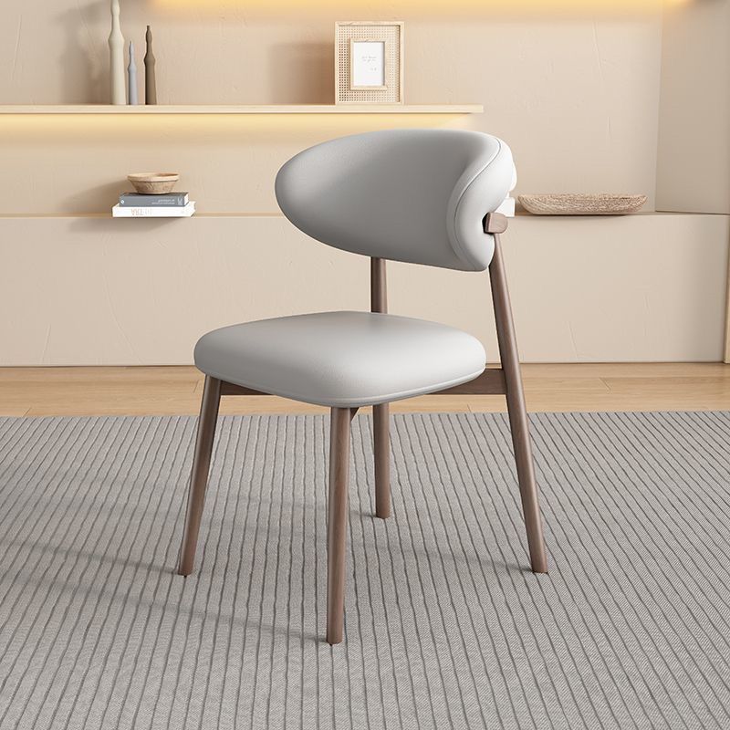 Contemporary Scandinavian PU Leather Solid Wood Dining Chair Backrest Armless For Dining Room