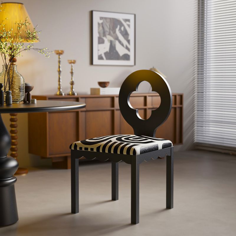 Traditional French Four Leaf Clover Flannelette Carbon Steel Dining Chair Backrest Armless For Dining Room