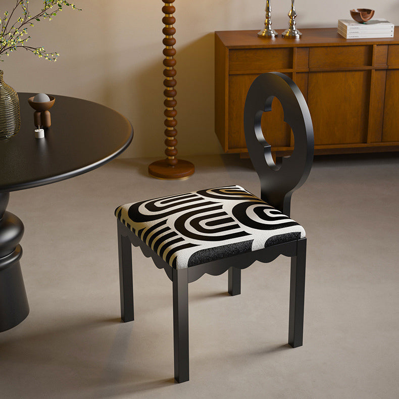 Traditional French Four Leaf Clover Flannelette Carbon Steel Dining Chair Backrest Armless For Dining Room