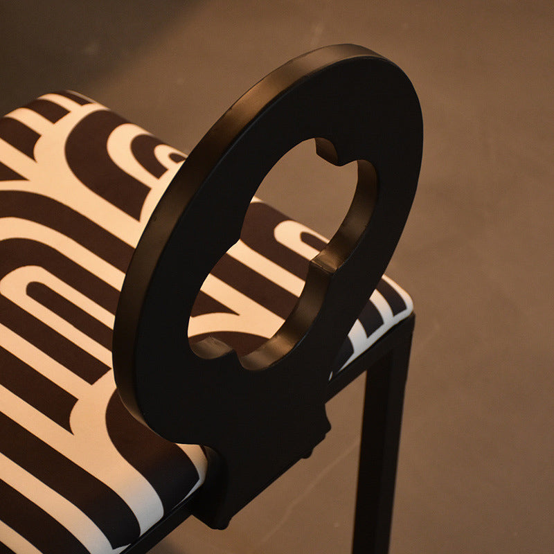 Traditional French Four Leaf Clover Flannelette Carbon Steel Dining Chair Backrest Armless For Dining Room