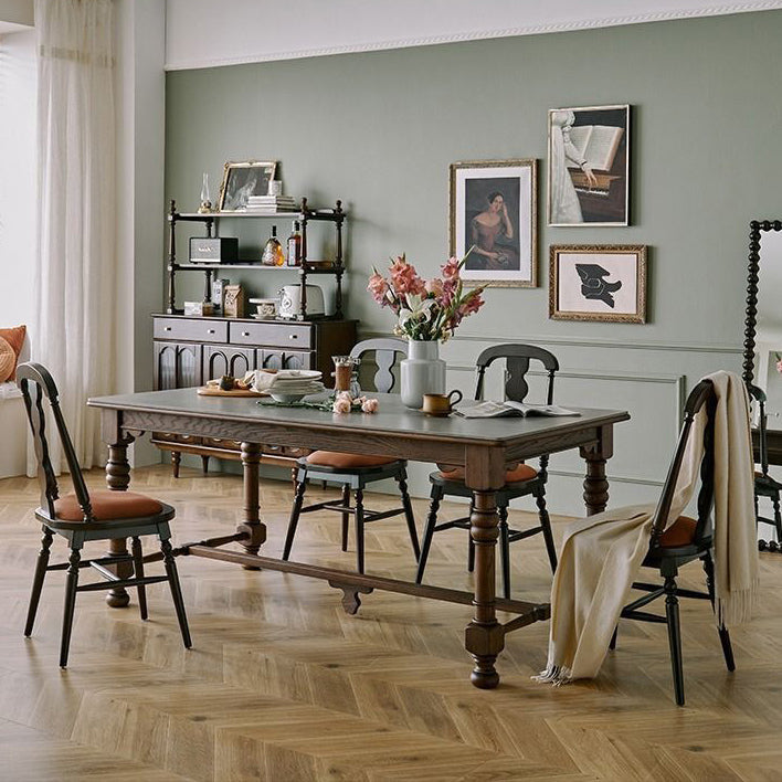 Traditional French Flannelette Solid Wood Dining Chair Backrest Armless For Dining Room