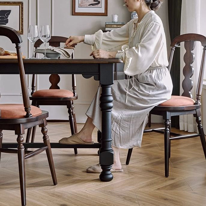 Traditional French Flannelette Solid Wood Dining Chair Backrest Armless For Dining Room