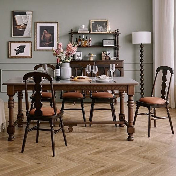 Traditional French Flannelette Solid Wood Dining Chair Backrest Armless For Dining Room