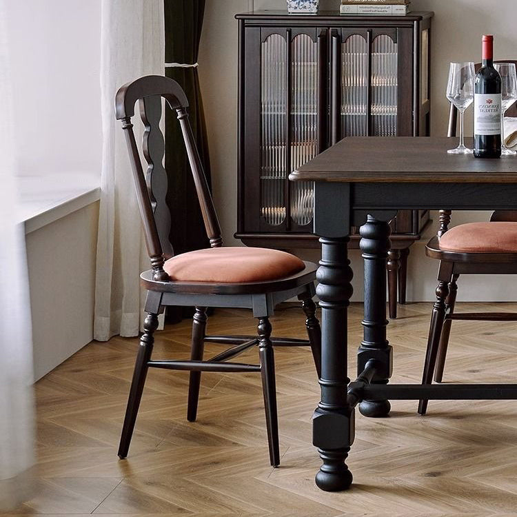 Traditional French Flannelette Solid Wood Dining Chair Backrest Armless For Dining Room
