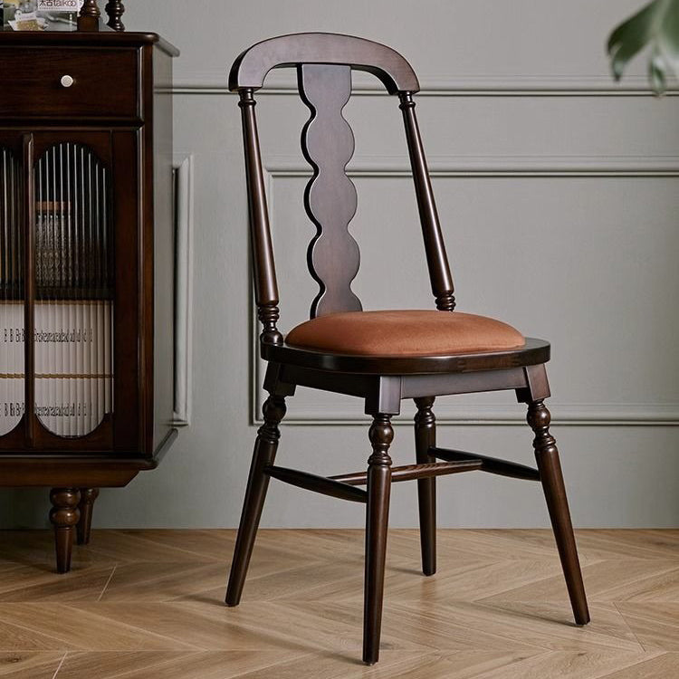 Traditional French Flannelette Solid Wood Dining Chair Backrest Armless For Dining Room