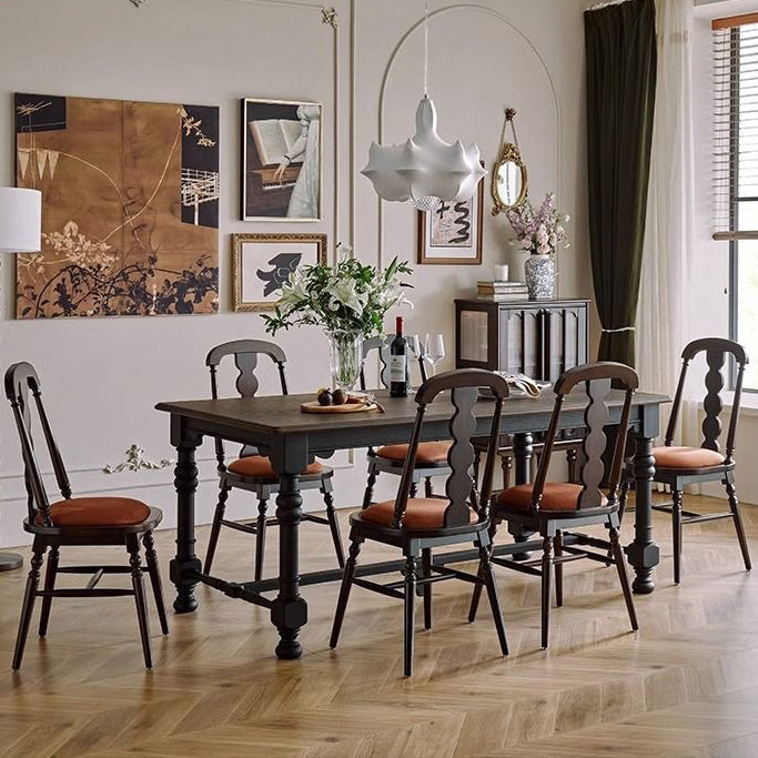 Traditional French Flannelette Solid Wood Dining Chair Backrest Armless For Dining Room