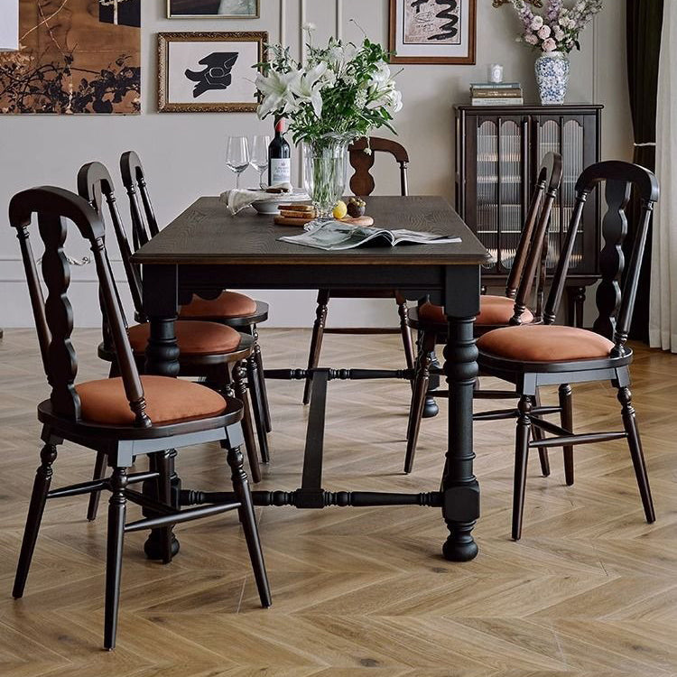 Traditional French Flannelette Solid Wood Dining Chair Backrest Armless For Dining Room