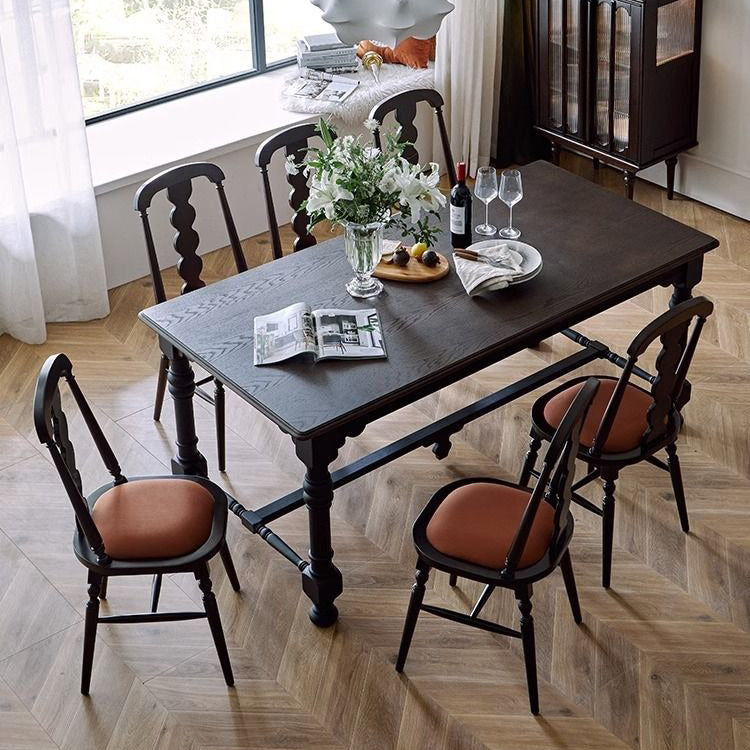 Traditional French Flannelette Solid Wood Dining Chair Backrest Armless For Dining Room