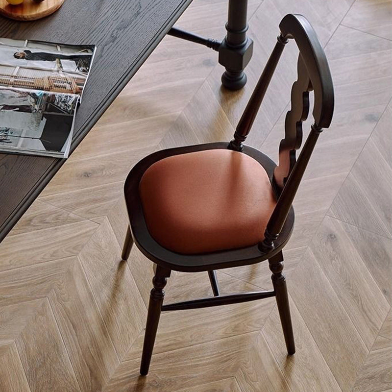 Traditional French Flannelette Solid Wood Dining Chair Backrest Armless For Dining Room