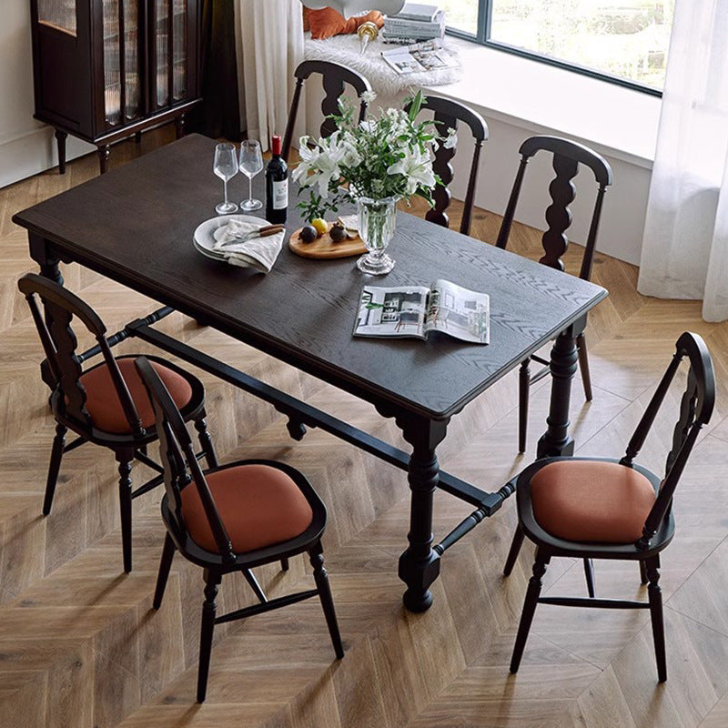 Traditional French Flannelette Solid Wood Dining Chair Backrest Armless For Dining Room