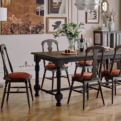 Traditional French Flannelette Solid Wood Dining Chair Backrest Armless For Dining Room