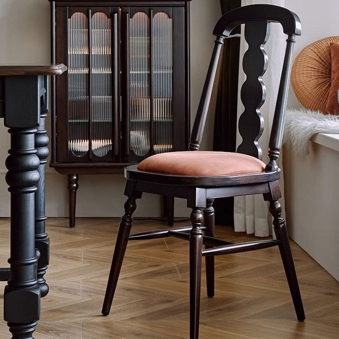 Traditional French Flannelette Solid Wood Dining Chair Backrest Armless For Dining Room