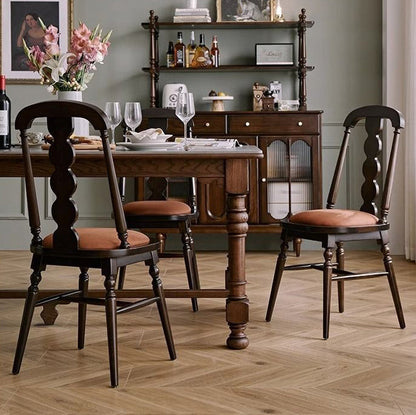 Traditional French Flannelette Solid Wood Dining Chair Backrest Armless For Dining Room