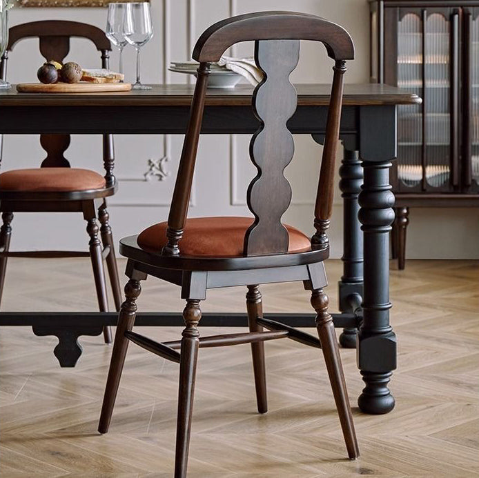 Traditional French Flannelette Solid Wood Dining Chair Backrest Armless For Dining Room